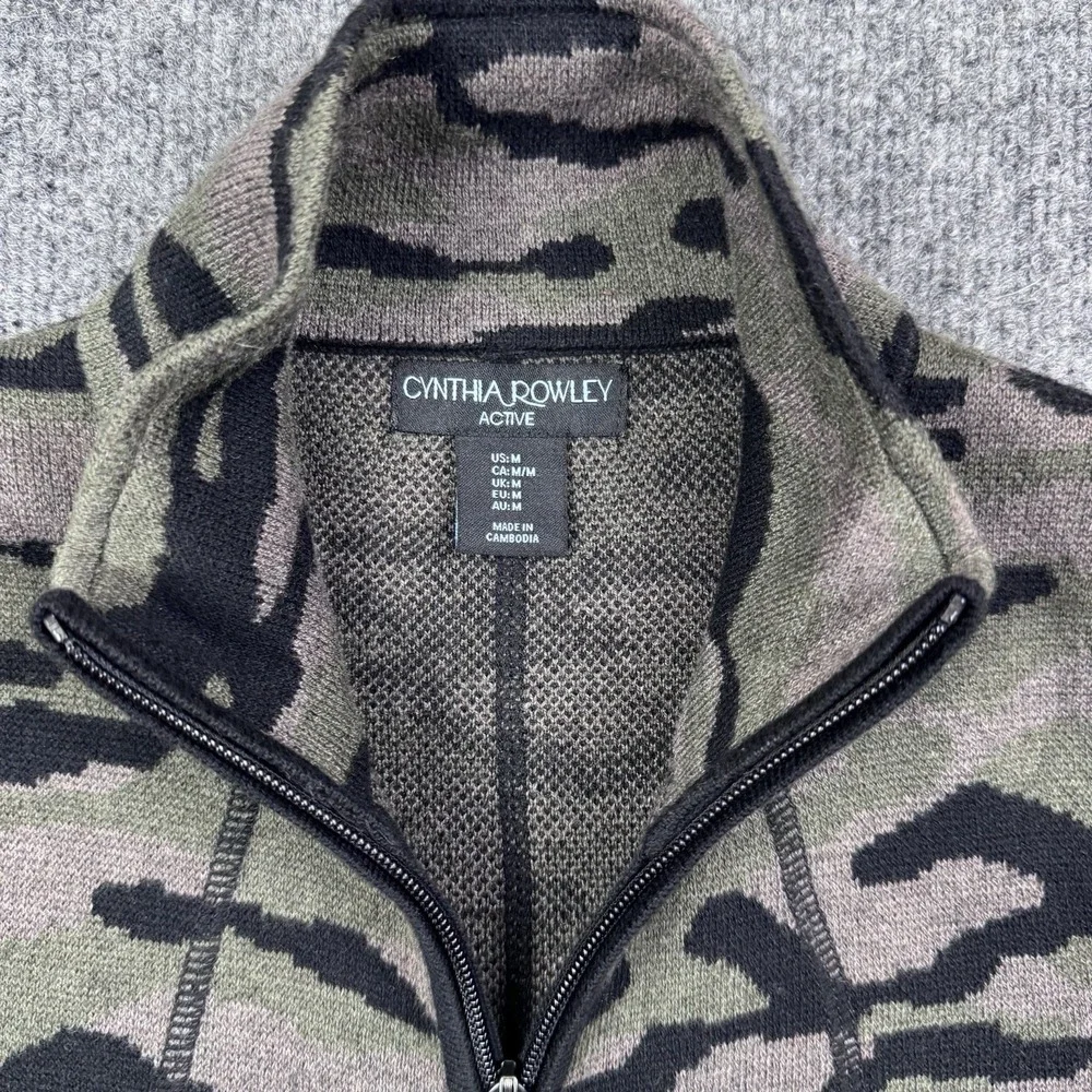 Cynthia Rowley Active Camo Zip Up Jacket Longline Knit Cardigan Green Size M - Picture 2 of 6